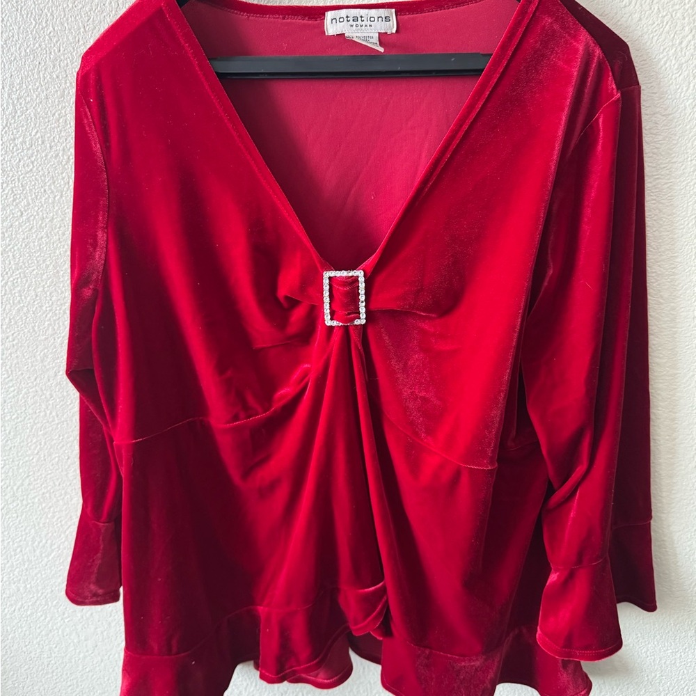 Notations Women's Ruby Red Velvet Blouse